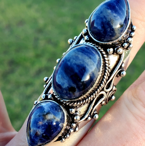 New Oversized Sodalite 925 Silver Statement Ring. - Picture 1 of 16
